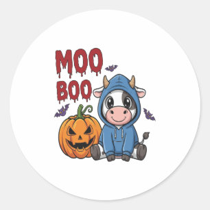 Sticker Rond Boo Halloween Éffrayante vache fantôme