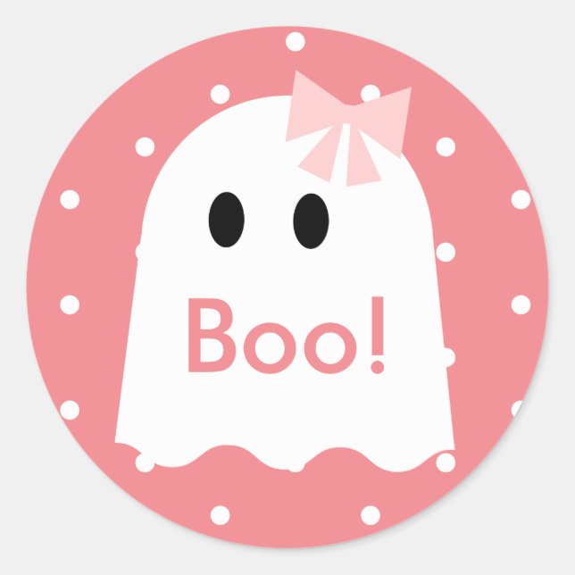 Sticker Rond Boo ! Halloween Fantôme Pois rose (Devant)