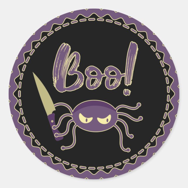 Sticker Rond Boo ! Halloween main couteau d'araignée (Devant)