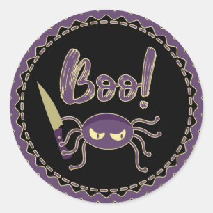 Sticker Rond Boo ! Halloween main couteau d'araignée