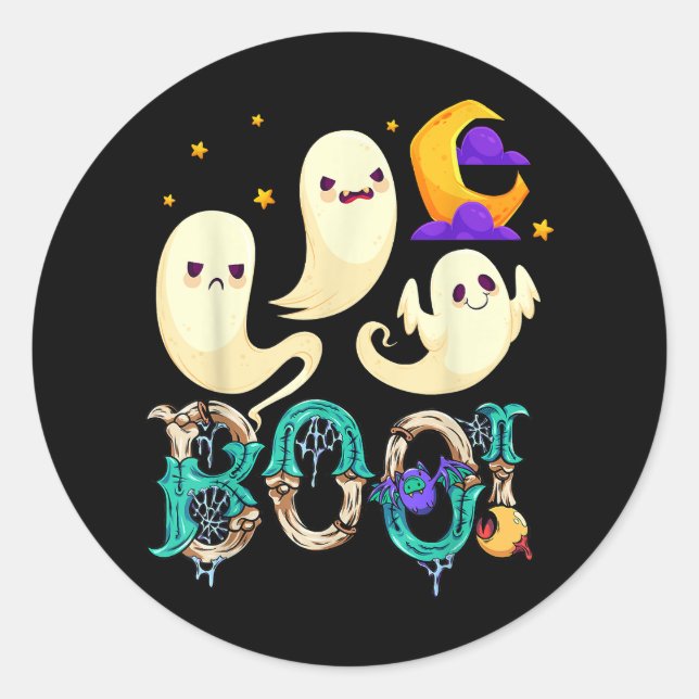 Sticker Rond Boo ! Halloween mignon fantôme Éffrayant Halloween (Devant)