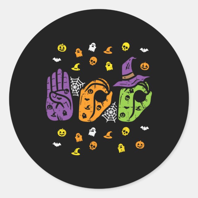 Sticker Rond Boo Hands American Sign Language Pride ASL Hallowe (Devant)