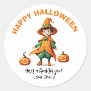 Sticker Rond Boo ! Happy Halloween convivial fantôme & chat