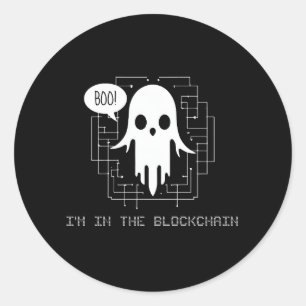 Sticker Rond Boo, je suis dans le Blockchain Funny Crypto Hallo