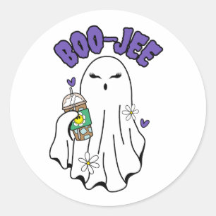 Sticker Rond Boo-Jee Cute halloween Ghost avec café glacé