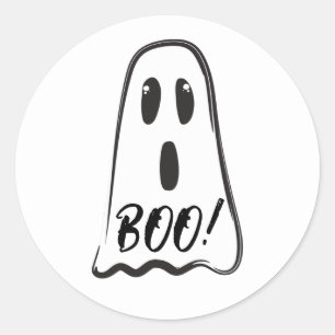 Sticker Rond BOO ! Joli Fantôme Effrayant Déguisement Halloween