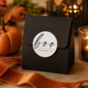 Sticker Rond Boo Joyeux Halloween Blanc