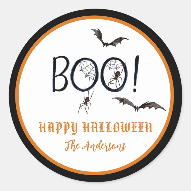 Sticker Rond BOO Joyeux Halloween Traitement  (Devant)