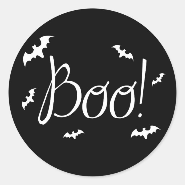 Sticker Rond Boo noir et blanc ! Halloween (Devant)