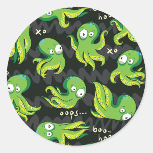 Sticker Rond Boo Octopus Green Kids Clothing & Décor