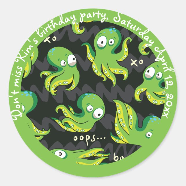 Sticker Rond Boo Octopus Green Kids Clothing & Décor (Devant)
