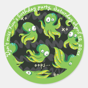 Sticker Rond Boo Octopus Green Kids Clothing & Décor