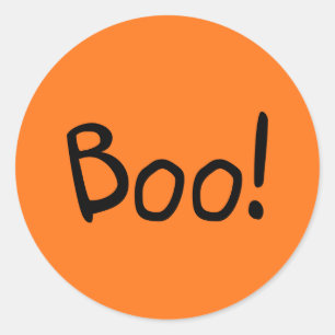 Sticker Rond Boo orange jolie typographie manuscrite Halloween