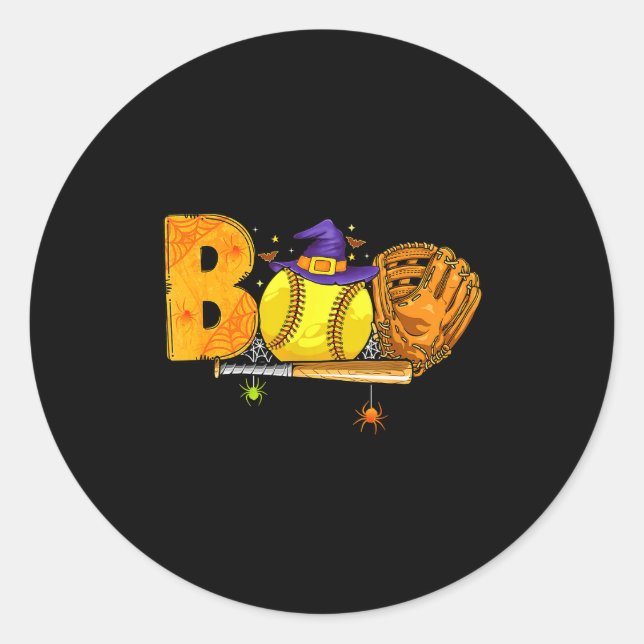 Sticker Rond Boo Softball Player Catcher Tcher Funny Halloween  (Devant)