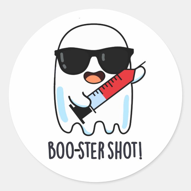 Sticker Rond Boo-ster Shot Funny Ghost Vaccine Pun (Devant)