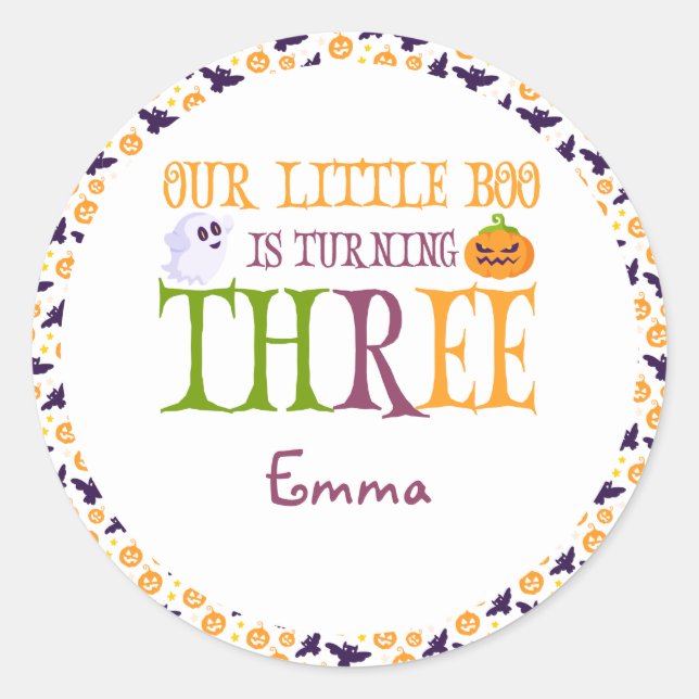Sticker Rond Boo Turin trois Halloween 3ème anniversaire Bienve (Devant)
