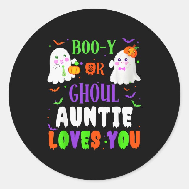 Sticker Rond Boo-y Or Ghoul Auntie Loves You Boo Halloween Baby (Devant)