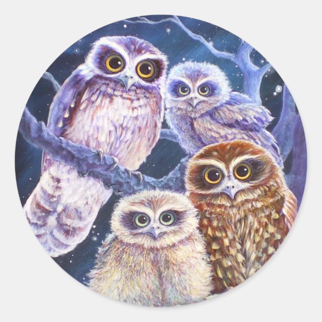 Sticker Rond Boobook Owl Family (Devant)