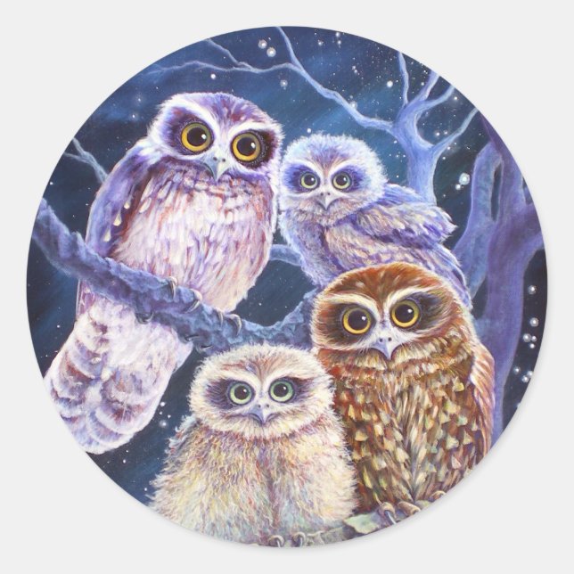 Sticker Rond Boobook Owl Family (Devant)