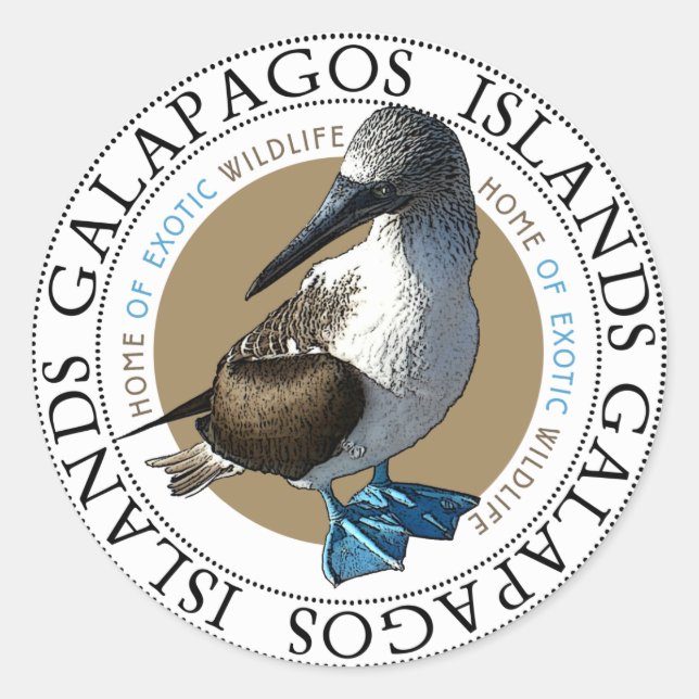 Sticker Rond Booby à pied bleu Galapagos Îles Souvenir (Devant)