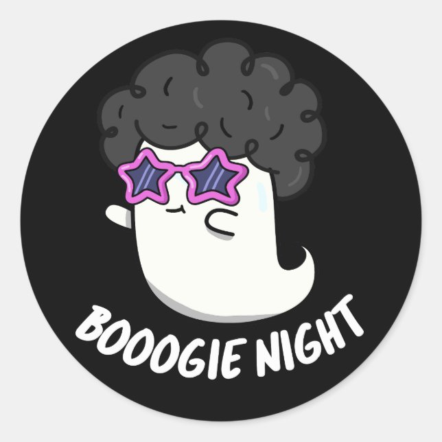 Sticker Rond Boogie Night Funny Halloween Ghost Pun Dark BG (Devant)