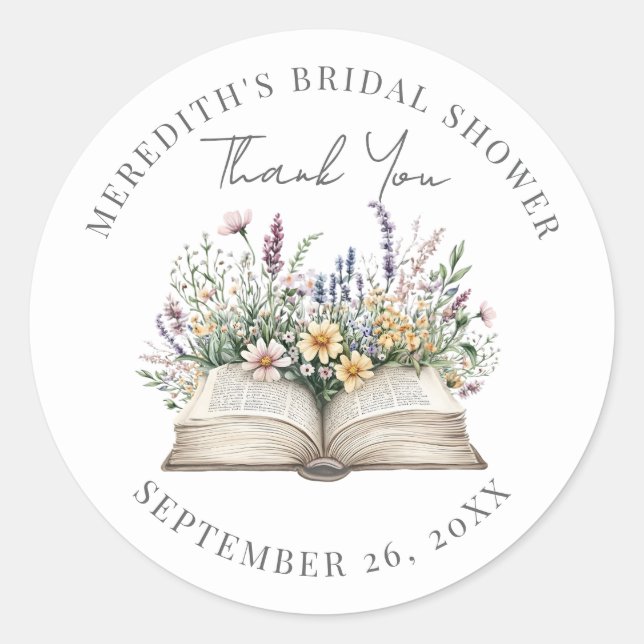 Sticker Rond Book Bridal Shower Thank You (Devant)