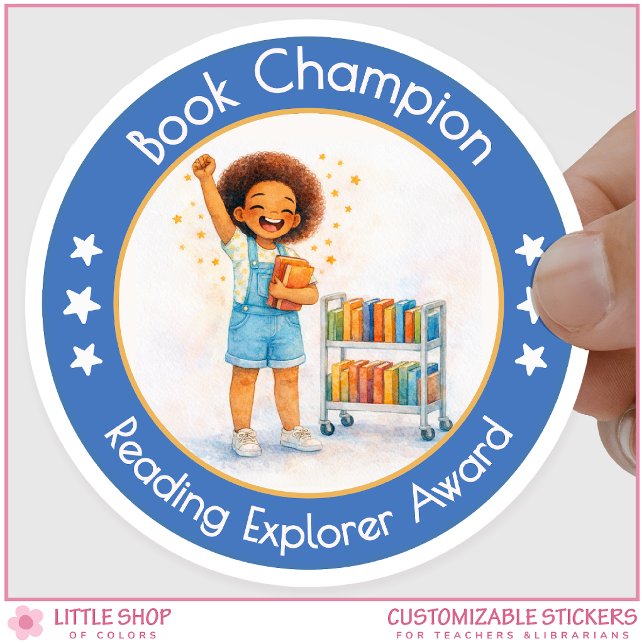 Sticker Rond Book Champion Teacher Reading Award (Créateur téléchargé)