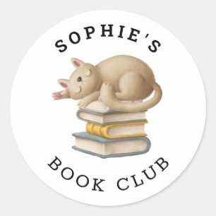 Sticker Rond Book Club Name Cute Cat Books Caricature