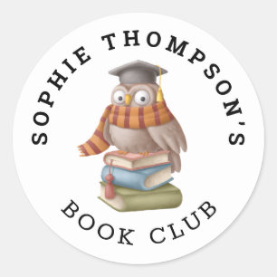 Sticker Rond Book Club Name Cute Owl Casquette Books Caricature
