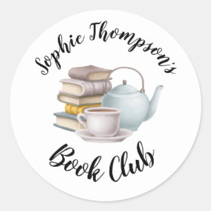 Sticker Rond Book Club Nom Tea Pot Coupe Livres Script