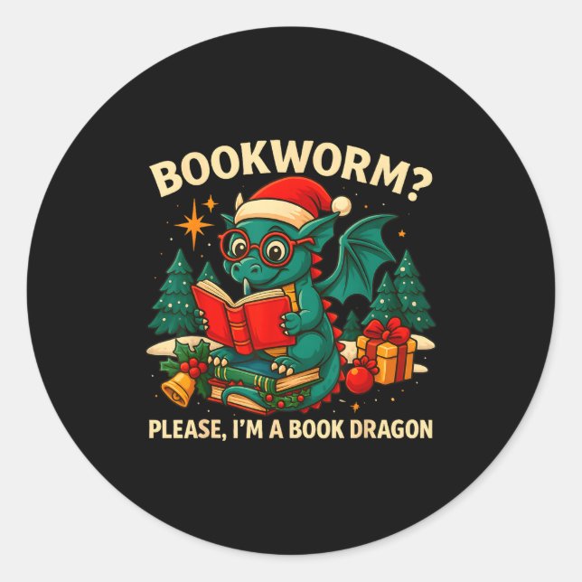Sticker Rond Book Dragon Christmas Reading Gift For Fantasy Lov (Devant)