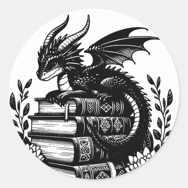 Sticker Rond Book Dragon Imaginaire Reader Bookish Book lover (Devant)