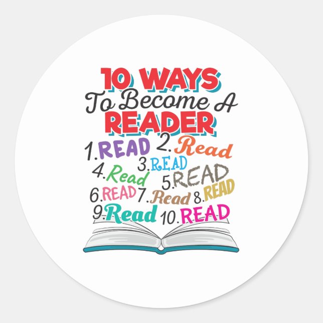 Sticker Rond Book Lover 10 Ways to Become a Reader (Devant)