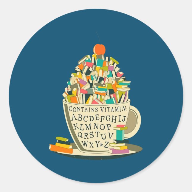 Sticker Rond Book Lover Reading Mug Cute Teacher Librarian  (Devant)