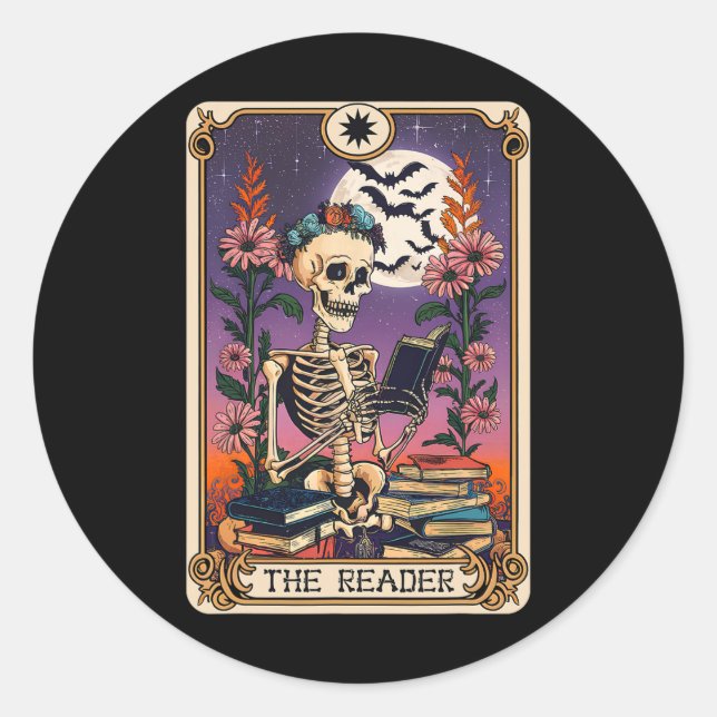 Sticker Rond Book Lover Tarot Card The Reader Mystic Funny Skin (Devant)