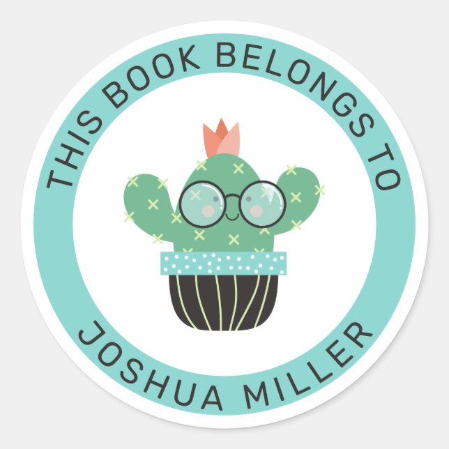 Sticker Rond Bookish Cactus Ce Livre Appartient À (Devant)