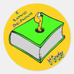 Sticker Rond Bookworm 1st Grader - I love School