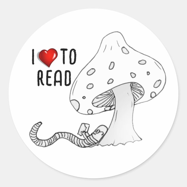 Sticker Rond Bookworm Under a Mushroom (Devant)