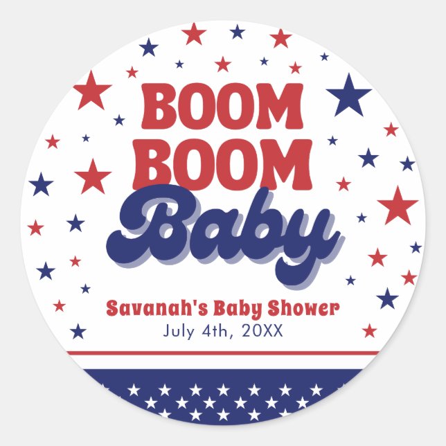 Sticker Rond Boom Boom Bébé Fête de bébé patriotique du 4 juill (Devant)