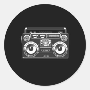 Sticker Rond Boombox vintage 80s musique rétro hip hop rap noir