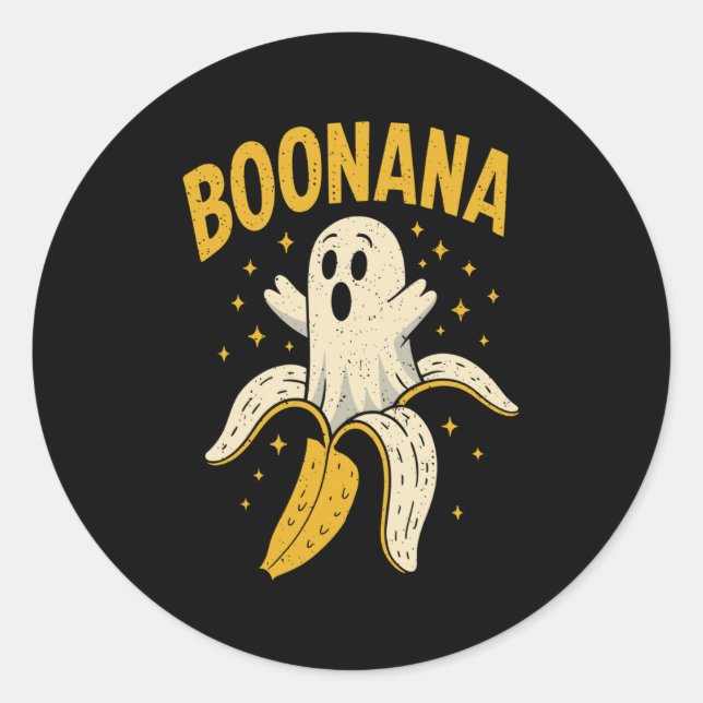 Sticker Rond Boonana Cute Ghost Banana Ghost Food Halloween Cos (Devant)