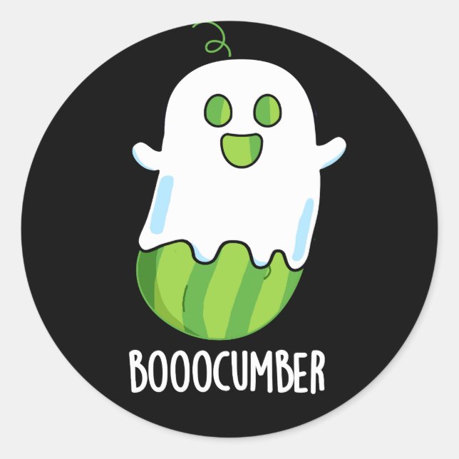 Sticker Rond Booocumber Funny Ghost Cucumber Pun Dark BG (Devant)