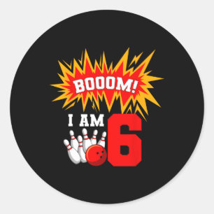 Sticker Rond Booom! J'ai 6 ans Bowling Fête d'anniversaire de q