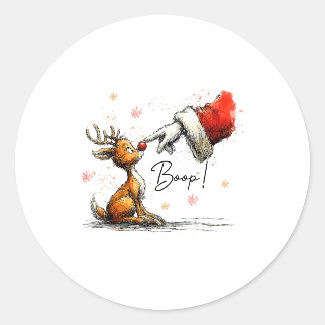 Sticker Rond Boop Funny Santa Farmer Reindeer Cute Christmas Ho (Devant)