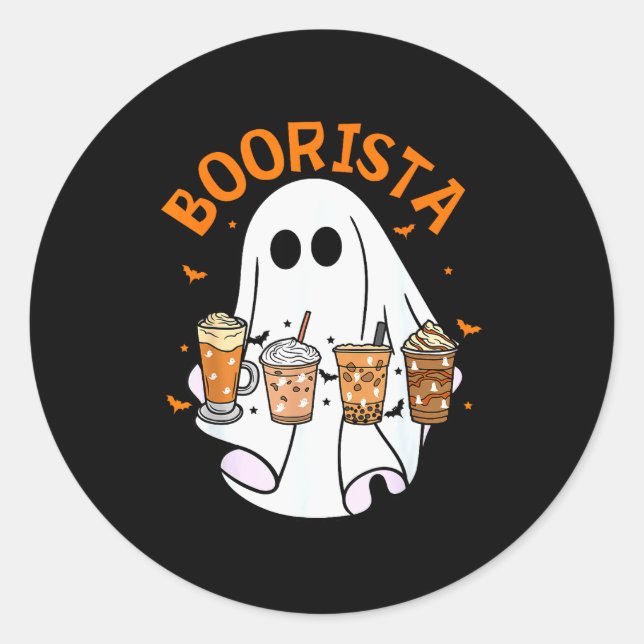 Sticker Rond Boorista Barista Ghost Coffee Halloween Soky Seaso (Devant)