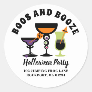 Sticker Rond Boos & Booze Halloween Party Retourner l'adresse É