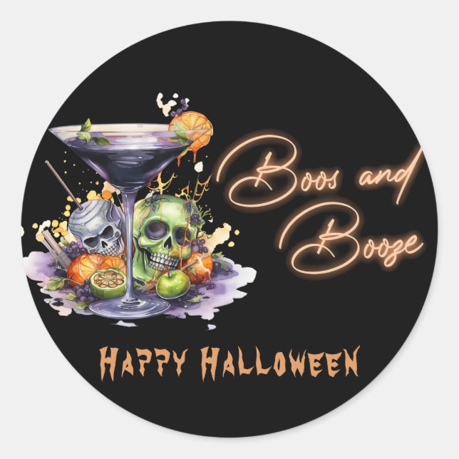 Sticker Rond Boos et Booze Halloween Party (Devant)