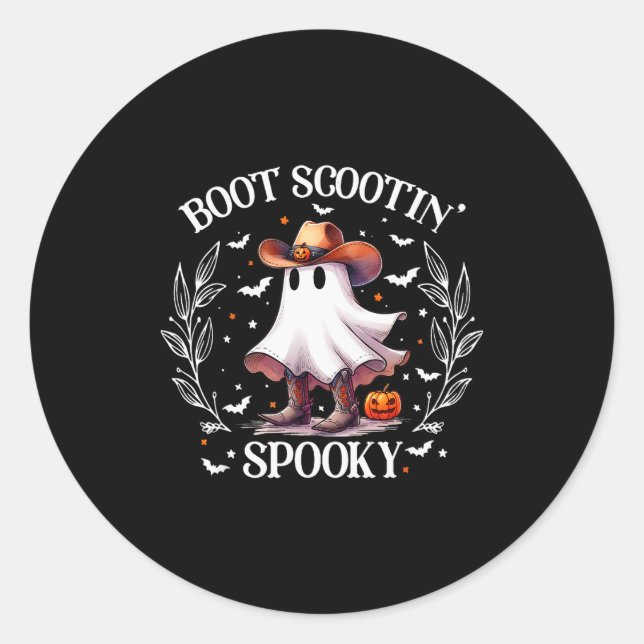 Sticker Rond Boot Scootin Soky Retro Western Funny Halloween Cu (Devant)