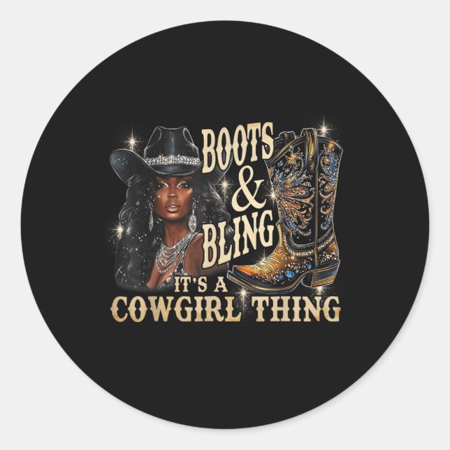 Sticker Rond Boots &amp ; Bling Son Cowgirl Black Cowgir (Devant)