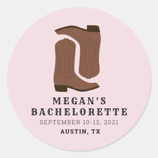 Sticker Rond Boots & Booze Austin Texas Bachelorette (Devant)